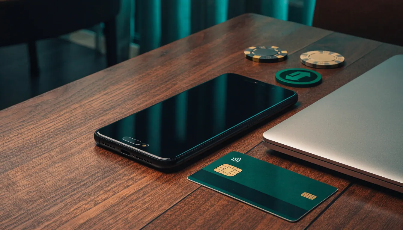 Smartphone and payment items representing UK casino e-wallet options