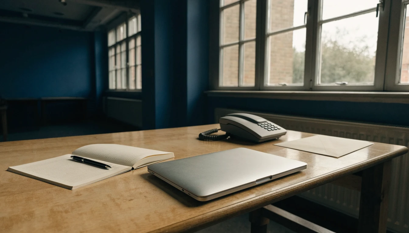British newsroom desk prepared for an editorial contact