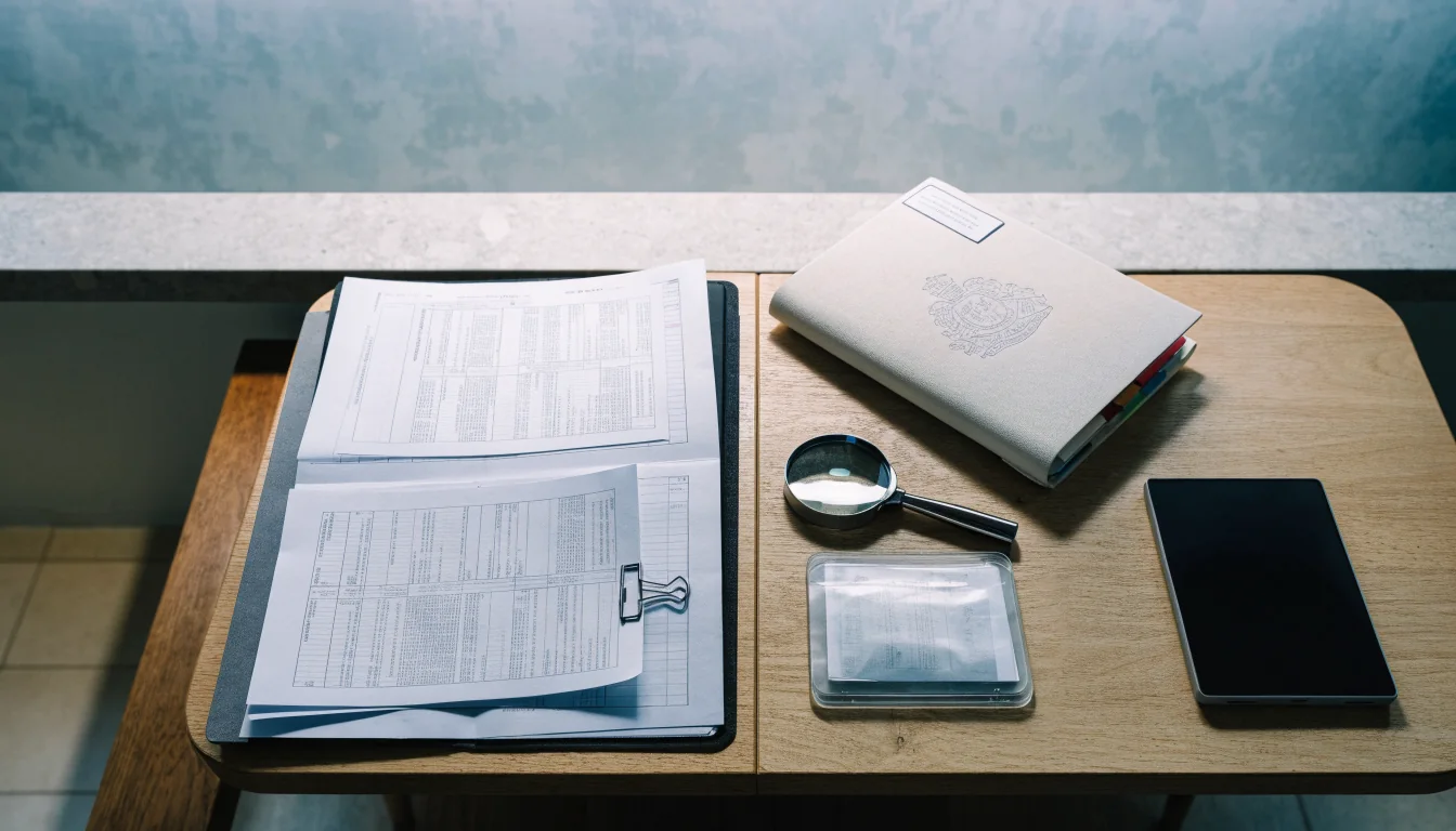 Official licence verification materials at a UK compliance desk