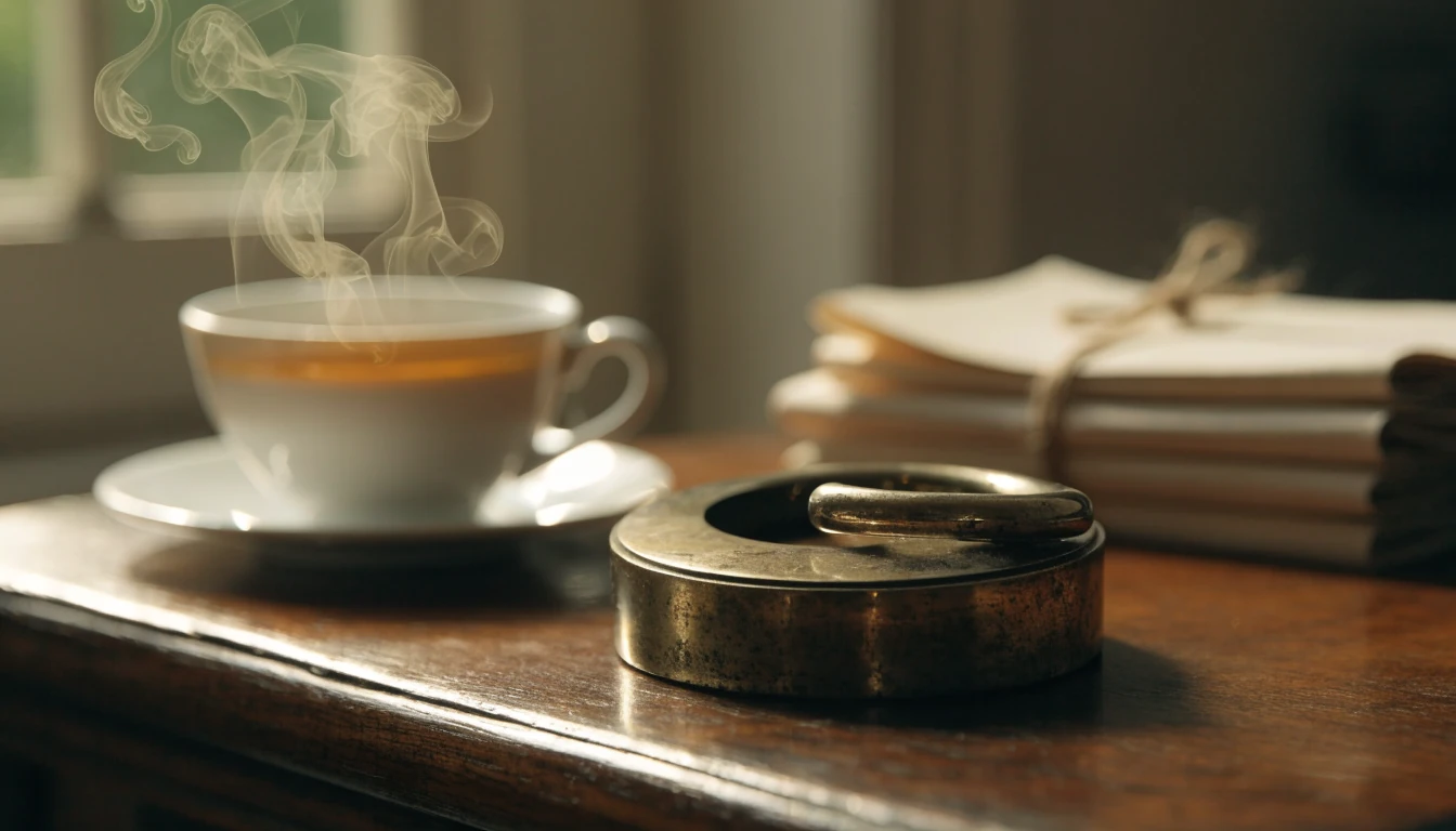 A vintage brass padlock on a wooden desk with tea and letters, symbolizing data privacy and personal security.